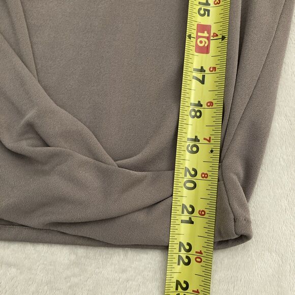 MM Lafleur Deneuve Surplice Faux Wrap Top MEDIUM Taupe Crepe Capsule Wardrobe - Picture 10 of 11